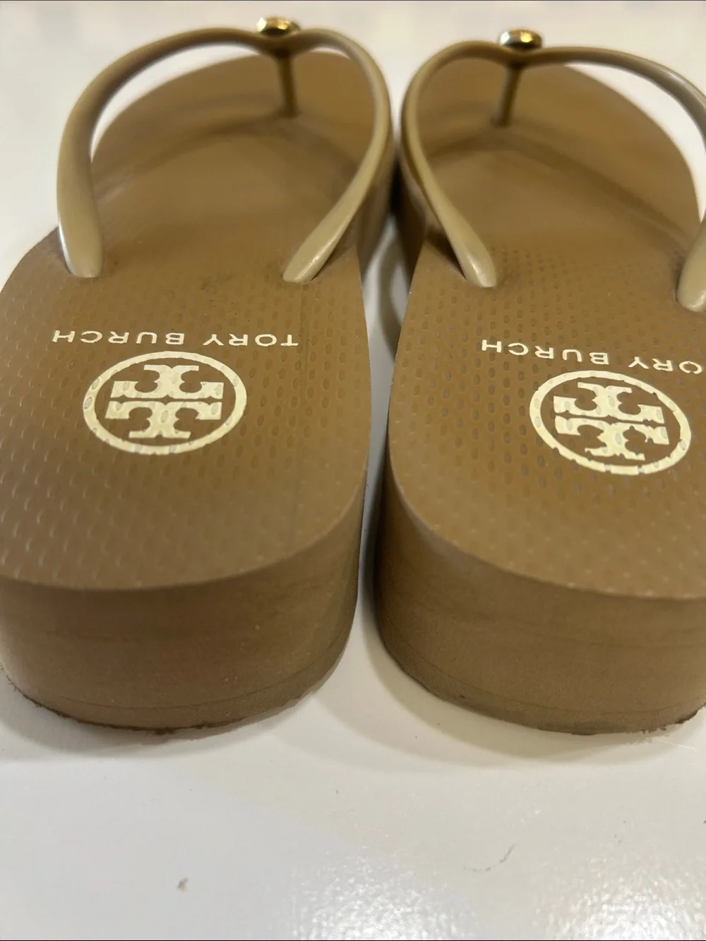 Tory Burch Beige Logo Flip Flop Sandals